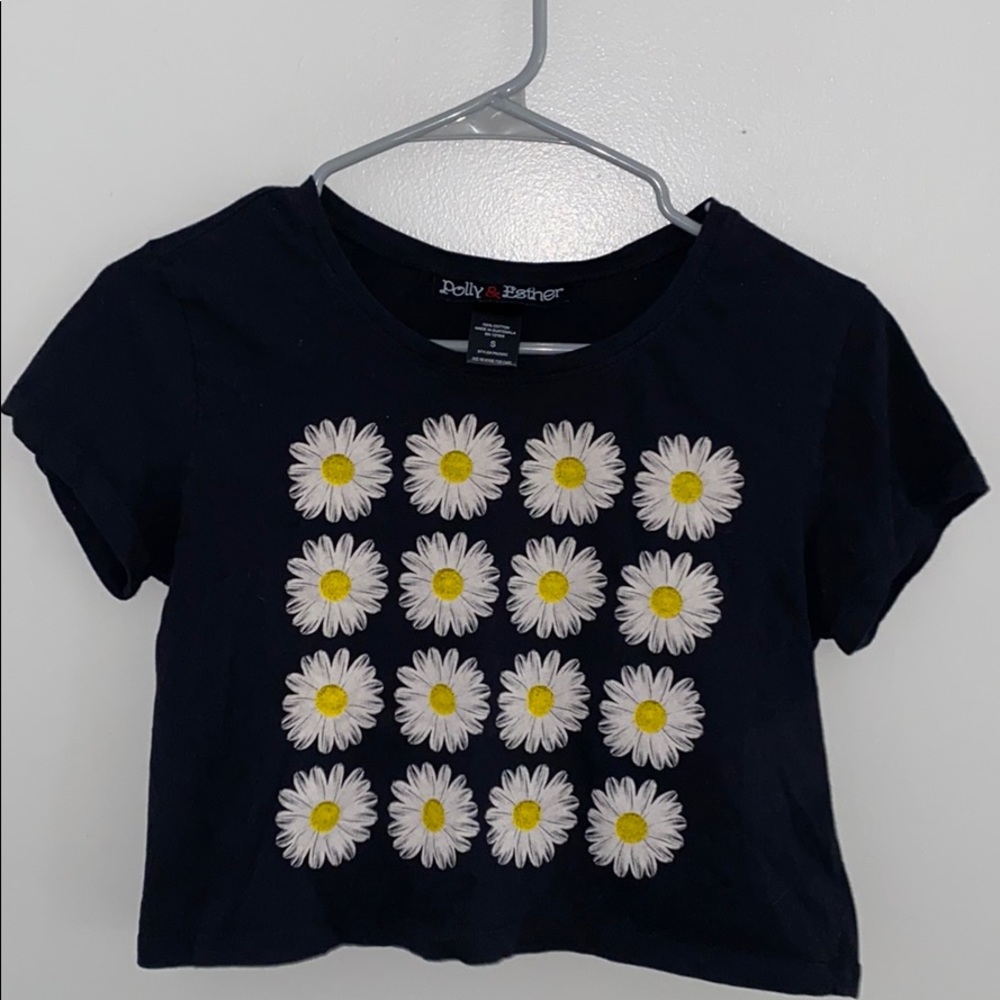 Black Flower Print Crop Top